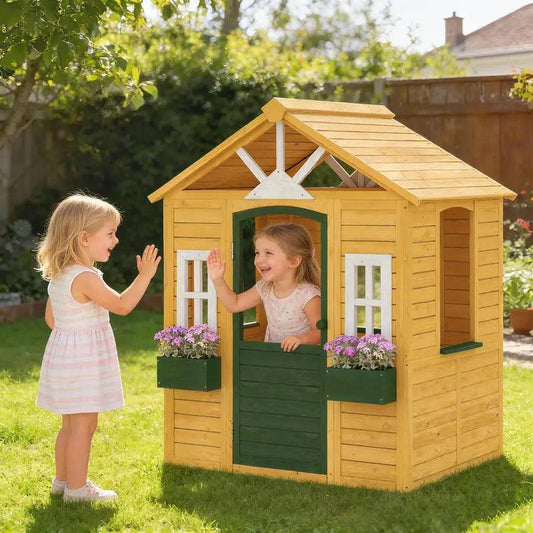  Wooden Outdoor Playhouse for Kids Fir Wood Low Odor Paint -  ToylandEU™