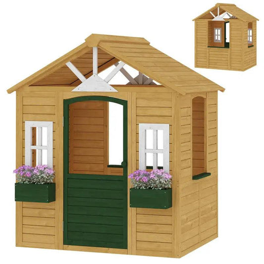  Wooden Outdoor Playhouse for Kids Fir Wood Low Odor Paint -  ToylandEU™