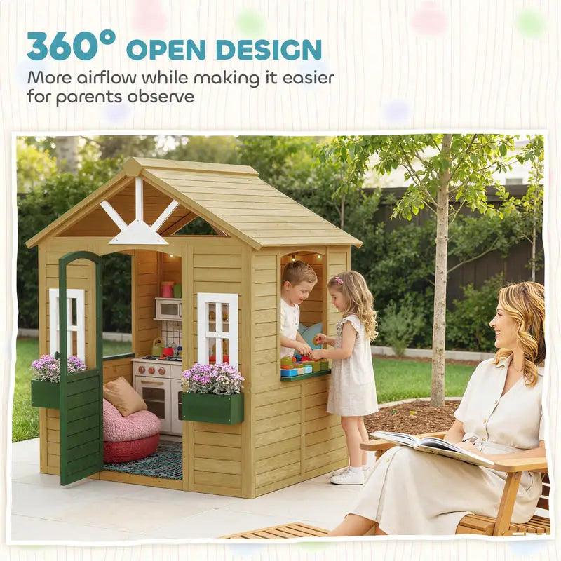  Wooden Outdoor Playhouse for Kids Fir Wood Low Odor Paint -  ToylandEU™