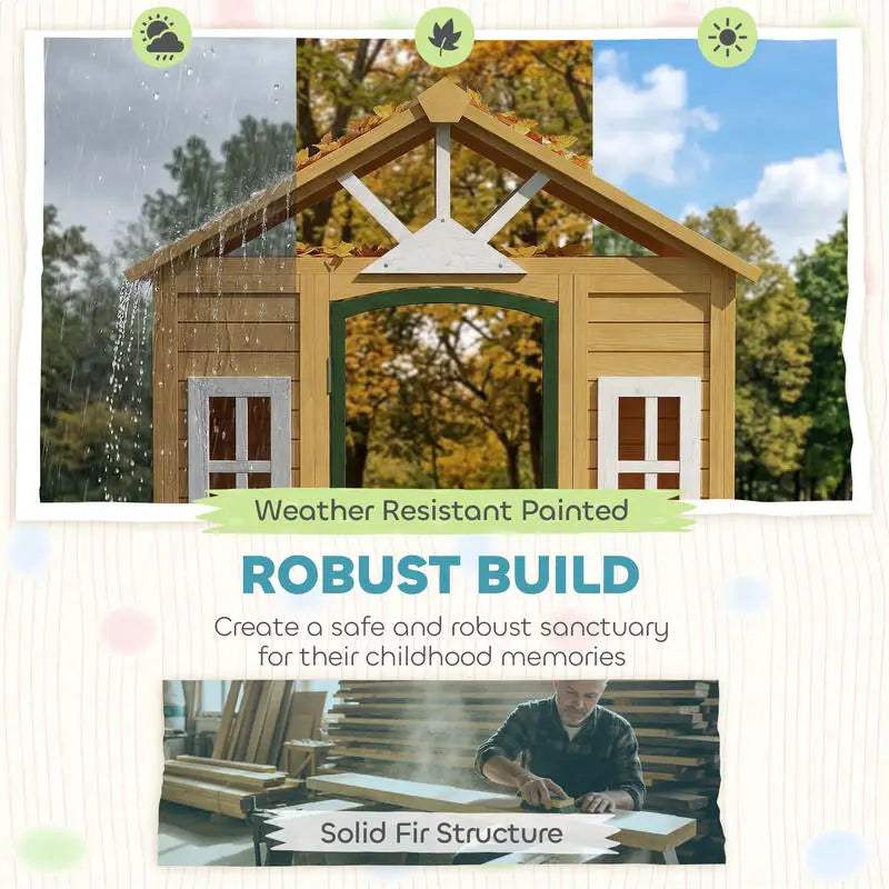 Wooden Outdoor Playhouse for Kids Fir Wood Low Odor Paint -  ToylandEU™