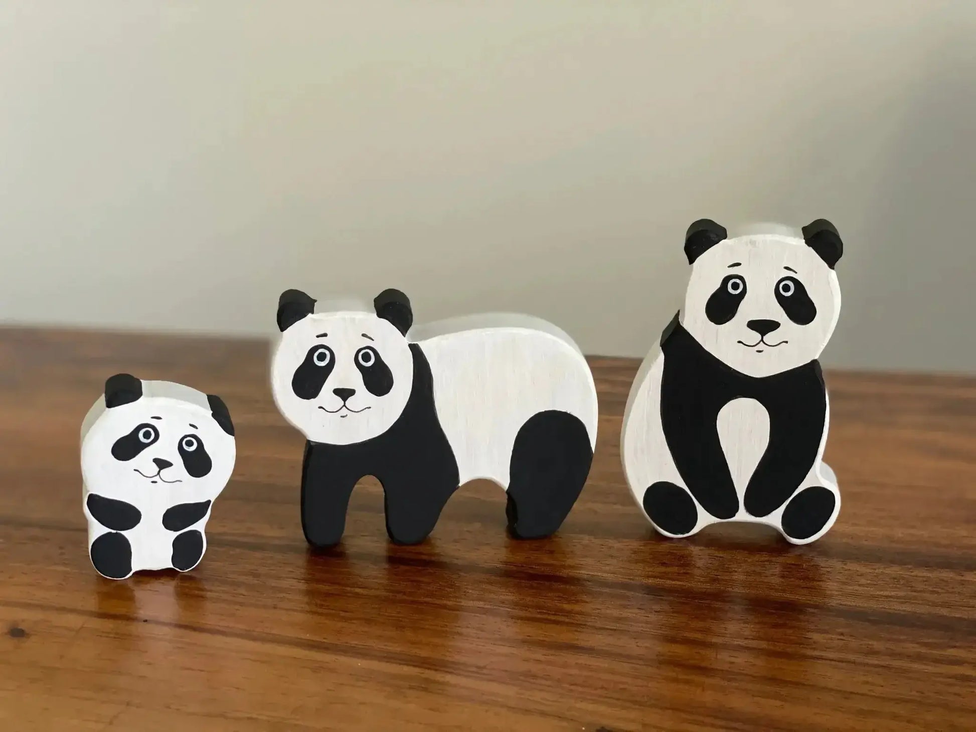 Wooden Panda Figurines Set Of Three For Fine Motor Skills - ToylandEU