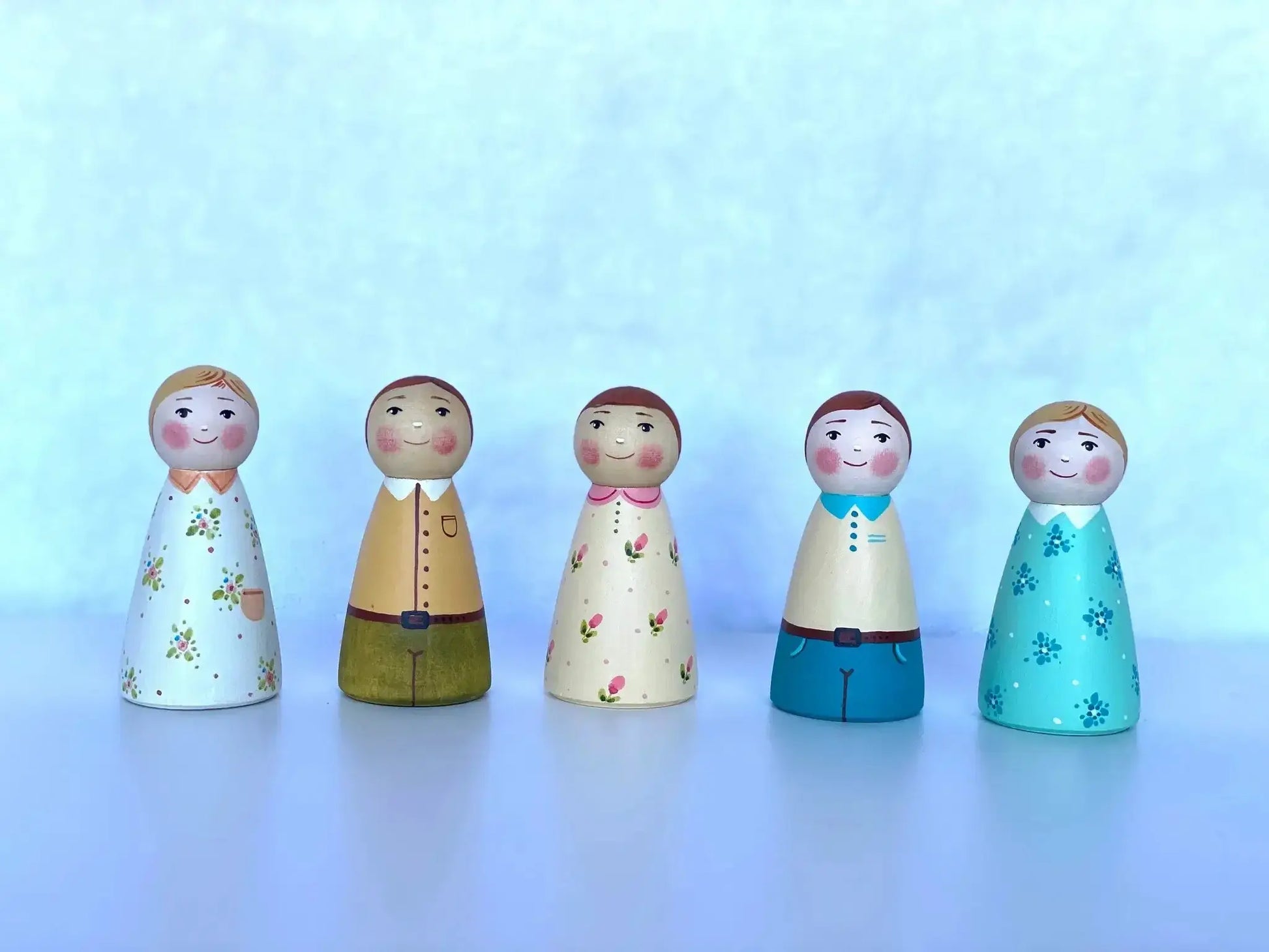 Wooden Peg Dolls Boy And Girl Set Hand Painted -  ToylandEU™