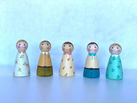  Wooden Peg Dolls Boy And Girl Set Hand Painted -  ToylandEU™