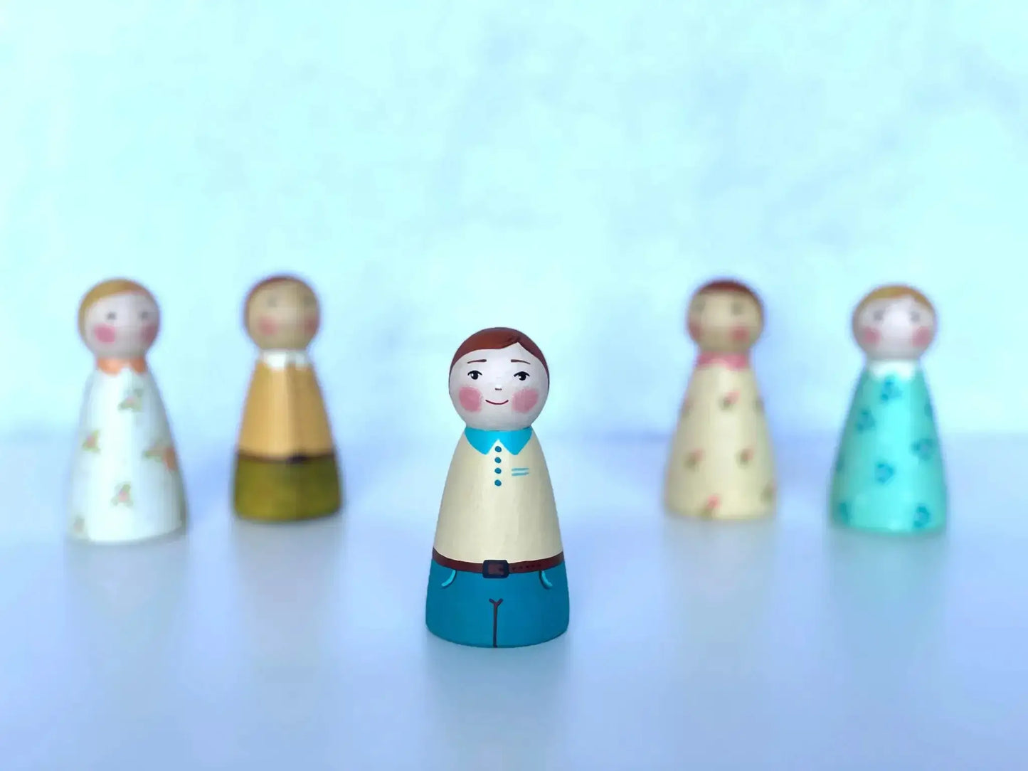 Handmade Wooden Peg Dolls Boy And Girl Set Handpainted - ToylandEU