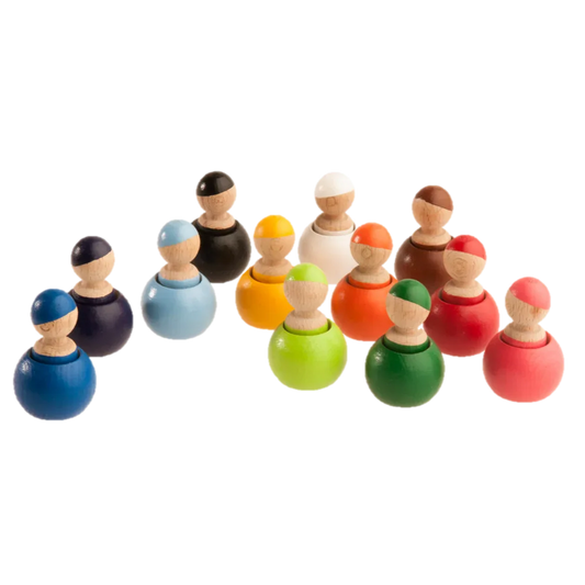 Wooden Peg Dolls Set Of 12 Rainbow Hand Painted Educational - ToylandEU