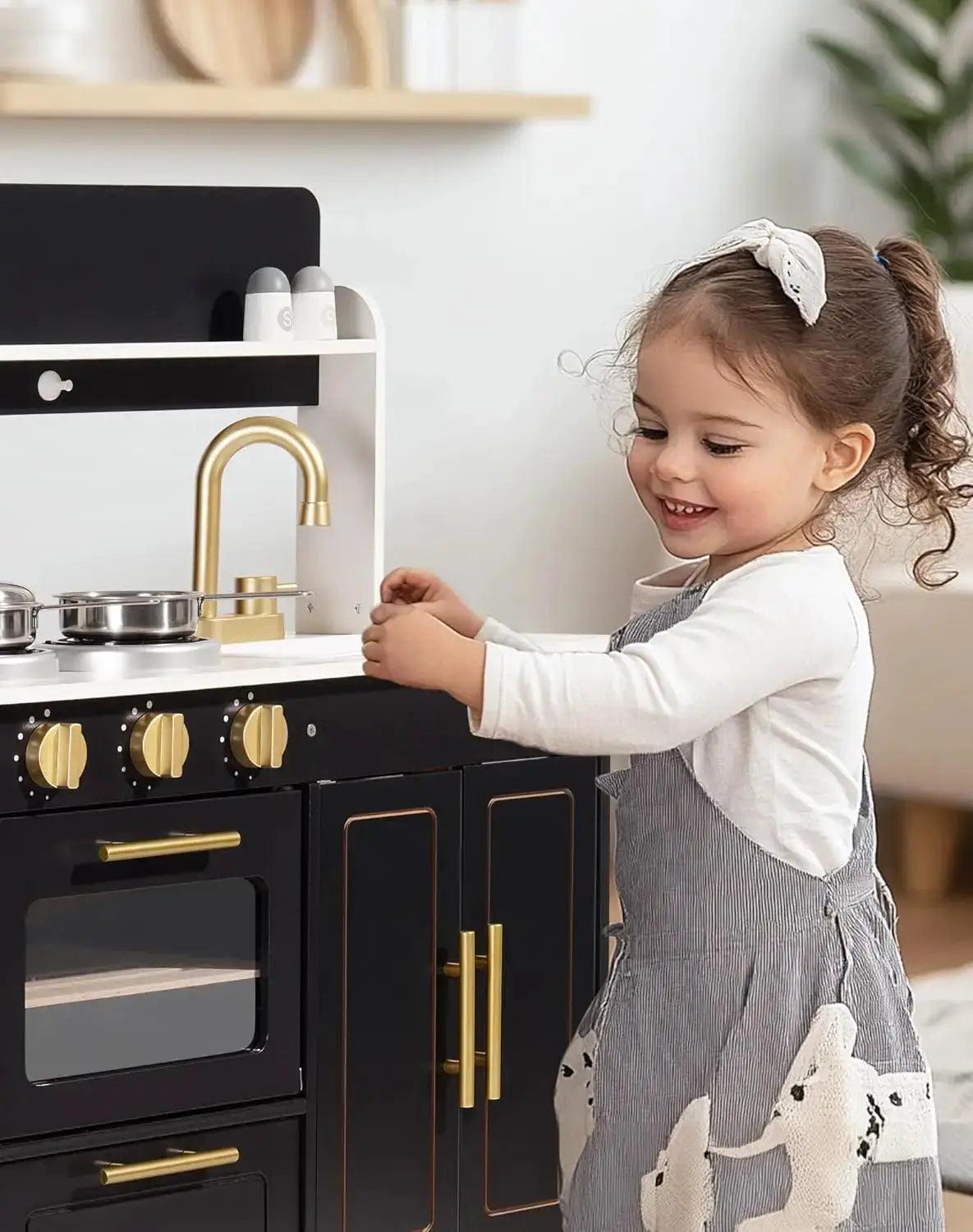  Wooden Play Kitchen For Kids Marble Countertop Realistic -  ToylandEU™
