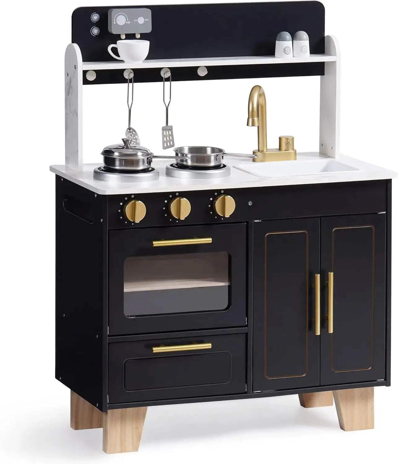  Wooden Play Kitchen For Kids Marble Countertop Realistic -  ToylandEU™