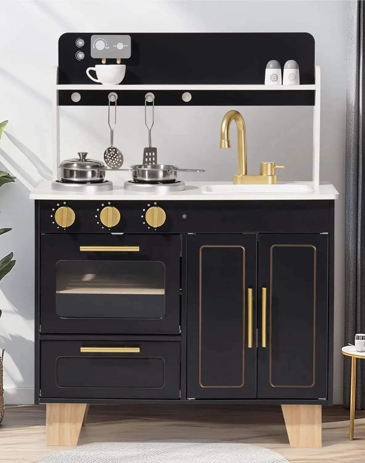  Wooden Play Kitchen For Kids Marble Countertop Realistic -  ToylandEU™