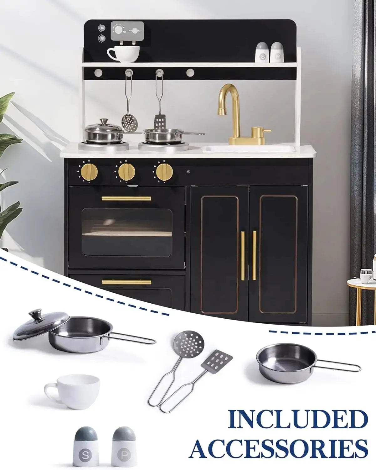  Wooden Play Kitchen For Kids Marble Countertop Realistic -  ToylandEU™