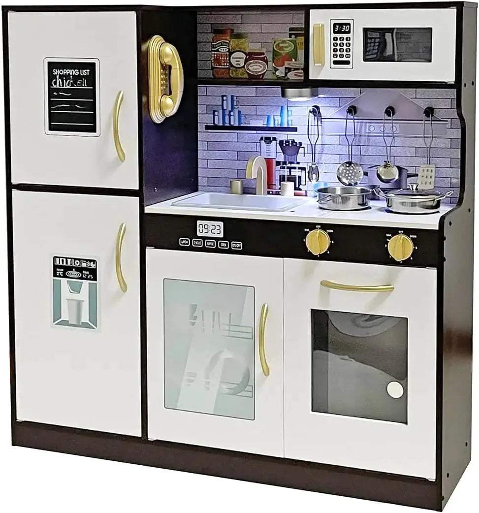  Wooden Play Kitchen Toy Set With Lights Oven Microwave -  ToylandEU™