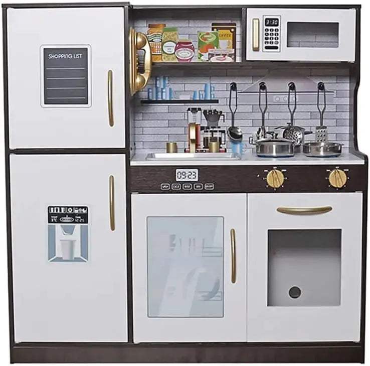  Wooden Play Kitchen Toy Set With Lights Oven Microwave -  ToylandEU™