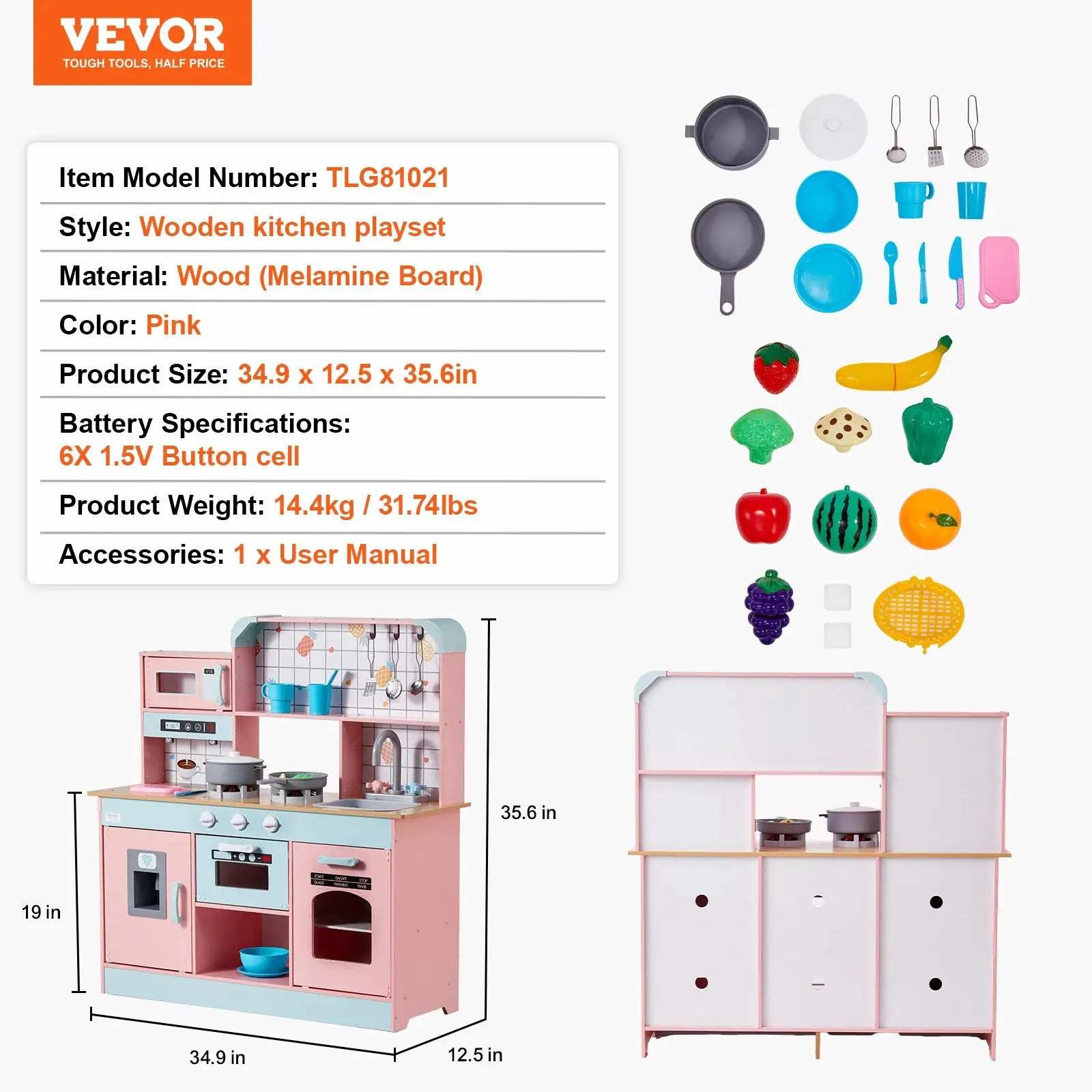  Wooden Pretend Play Kitchen Set Lights And Sounds -  ToylandEU™