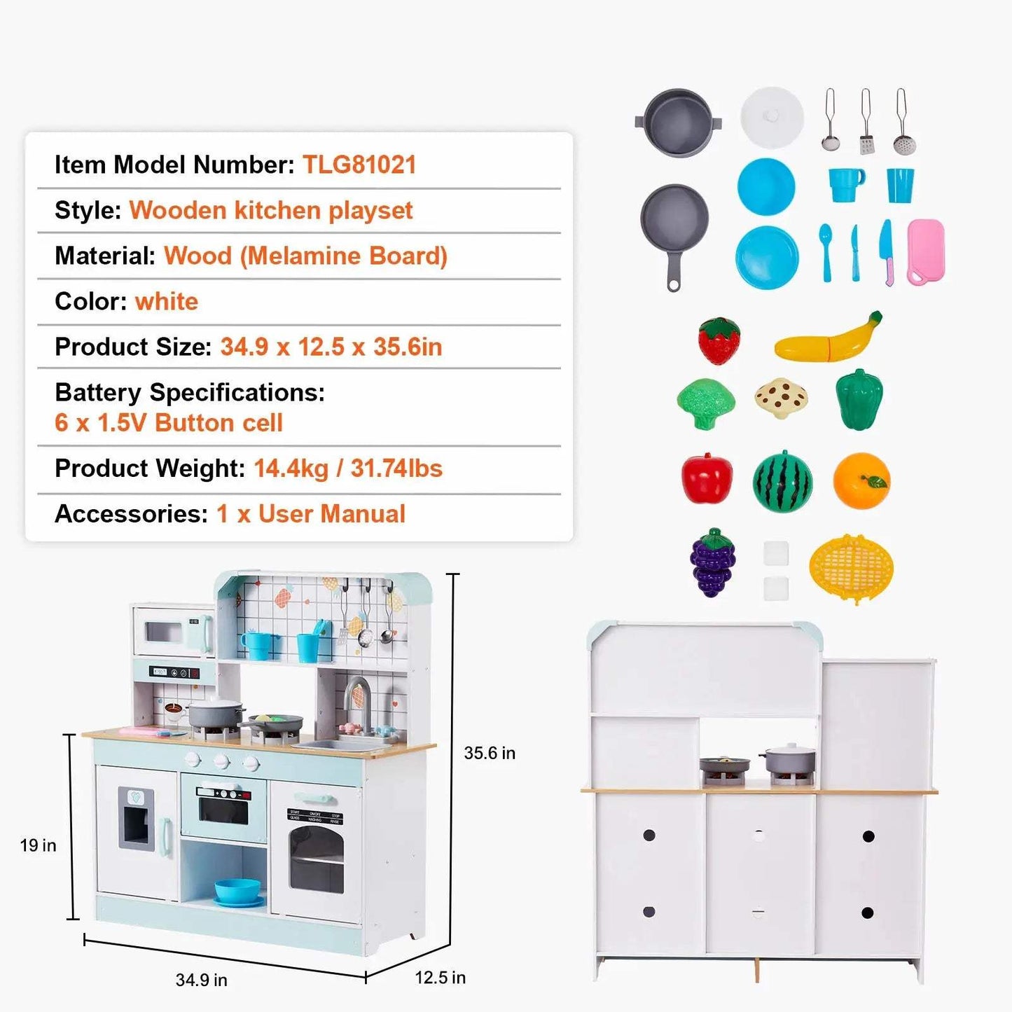  Wooden Pretend Play Kitchen Set Lights And Sounds -  ToylandEU™