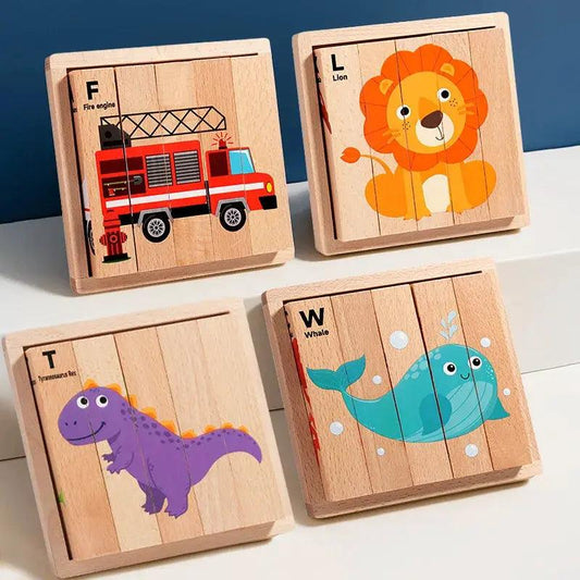  Wooden Puzzle Blocks Dinosaurs For Kids Eco Wood Toy -  ToylandEU™