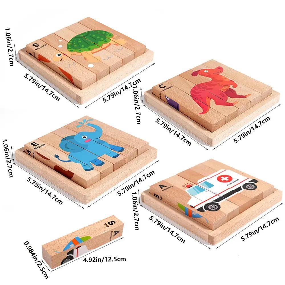  Wooden Puzzle Blocks Dinosaurs For Kids Eco Wood Toy -  ToylandEU™