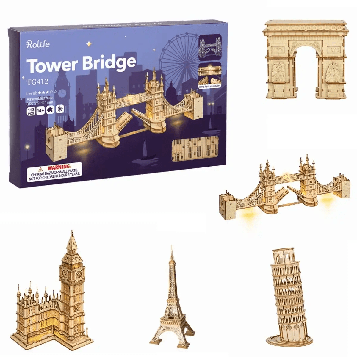  Wooden Puzzle Game DIY 3D Tower Bridge,Big Ben,Famous Building Assembly Toy Gift for Children Teen Adult -  ToylandEU™