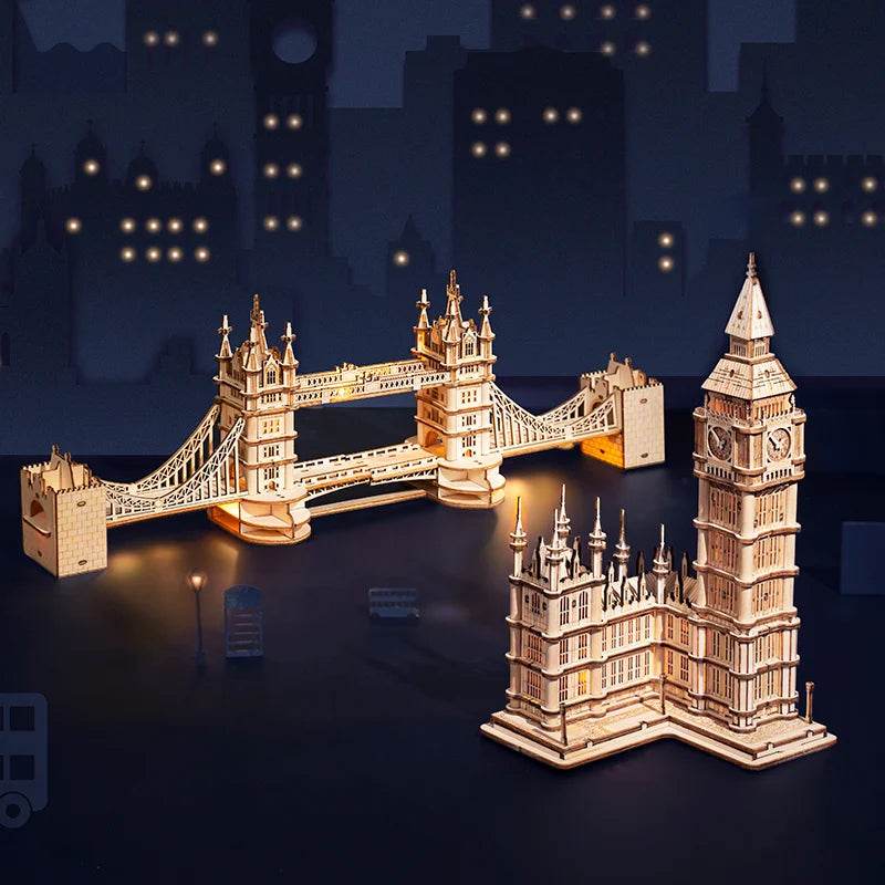 Wooden Puzzle Game DIY 3D Tower Bridge,Big Ben,Famous Building Assembly Toy Gift for Children Teen Adult - ToylandEU
