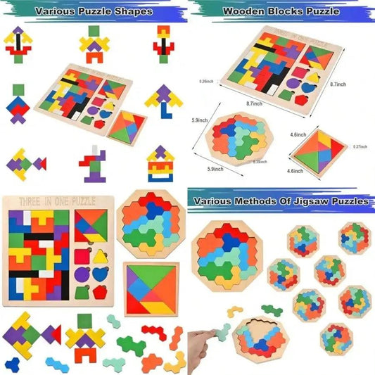  Wooden Puzzle Set Russian Blocks Tangram Brain Teasers -  ToylandEU™