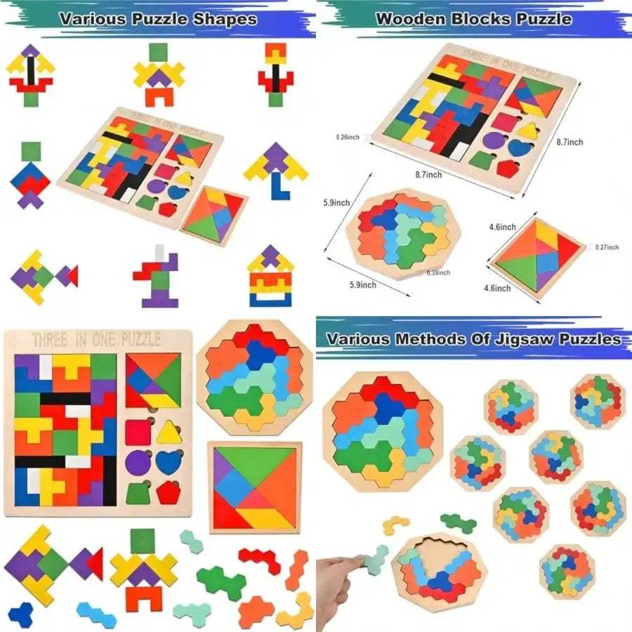  Wooden Puzzle Set Russian Blocks Tangram Brain Teasers -  ToylandEU™