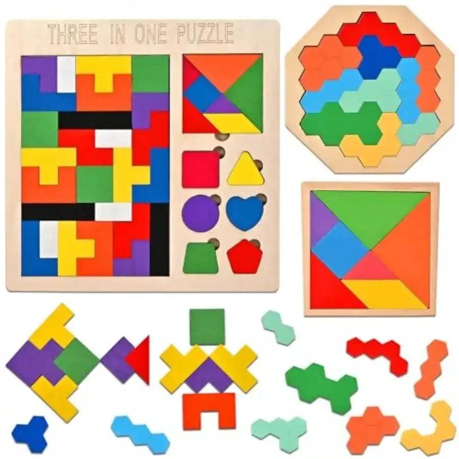  Wooden Puzzle Set Russian Blocks Tangram Brain Teasers -  ToylandEU™