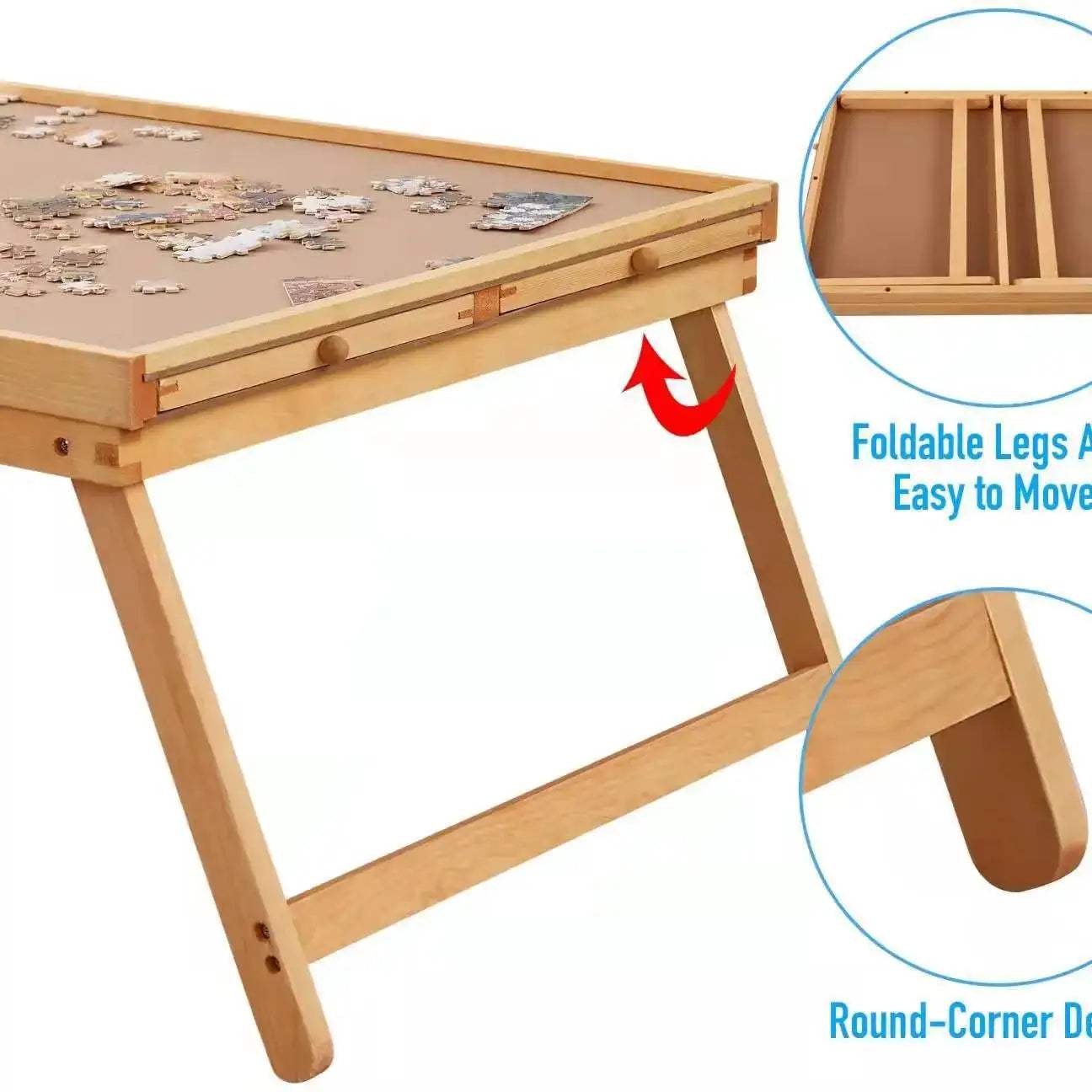  Wooden Puzzle Table With 4 Drawers Folding Storage -  ToylandEU™