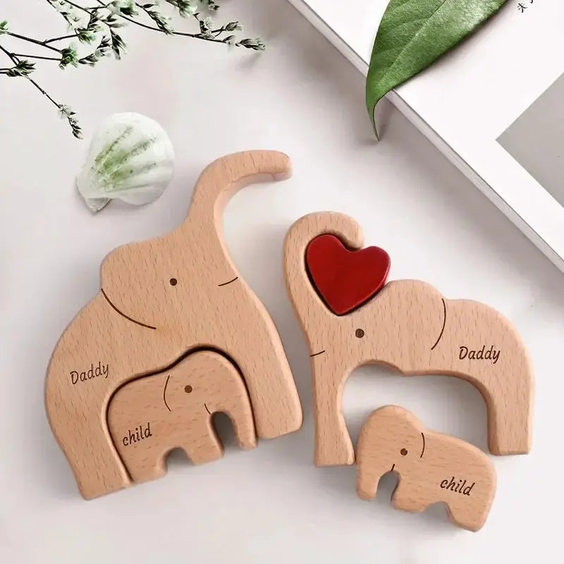 Wooden Puzzles Elephant Family Customizable Gift For Loved Ones - ToylandEU