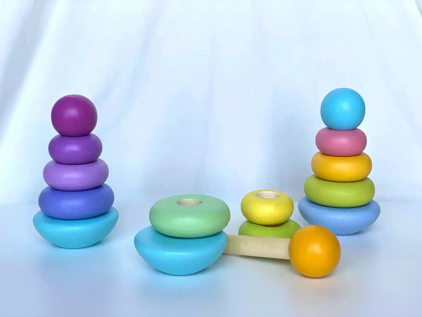 Wooden Ring Stacker Toy For Toddlers Pastel Colors - ToylandEU