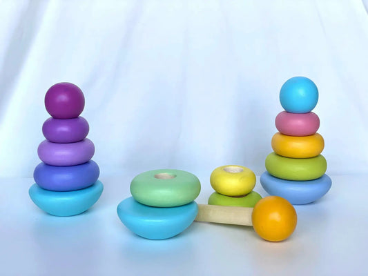 Wooden Ring Stacker Toy For Toddlers Pastel Colors - ToylandEU