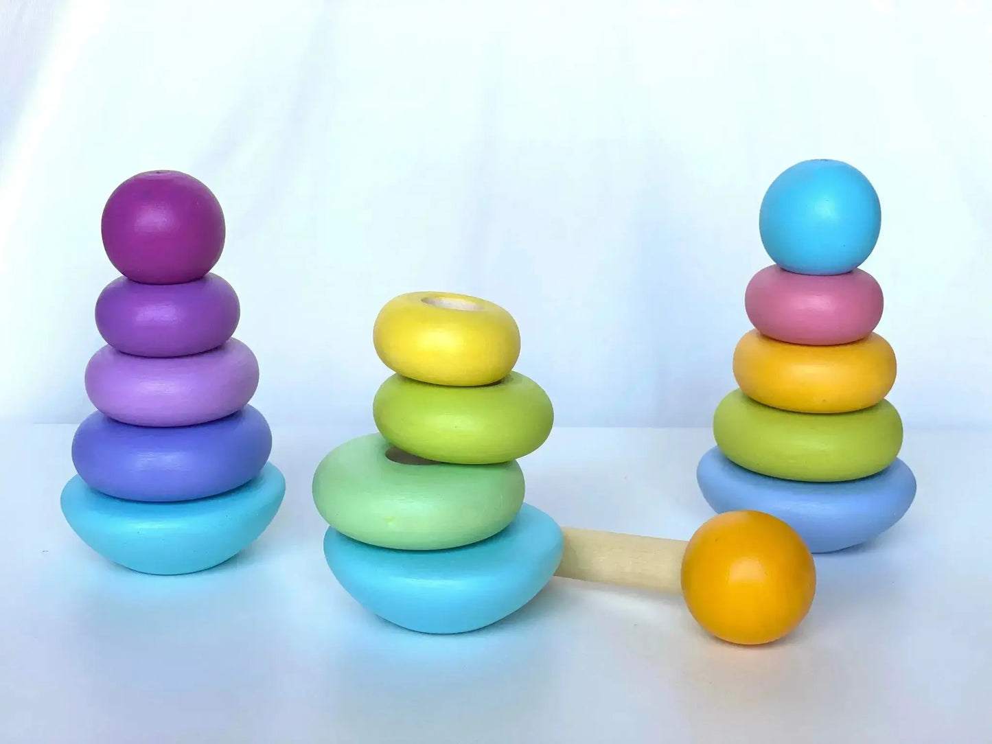 Wooden Ring Stacker Toy For Toddlers Pastel Colors - ToylandEU