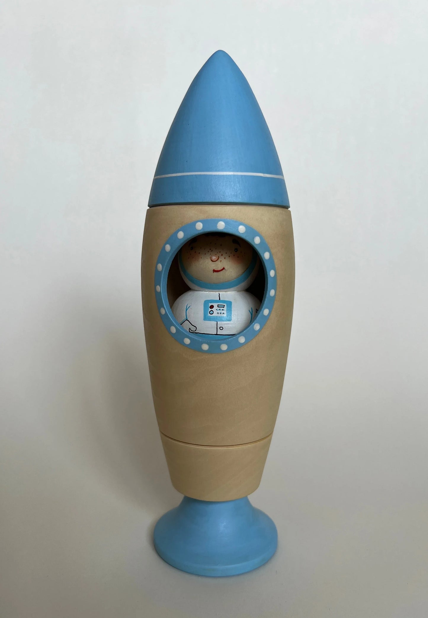 Wooden Rocket Ship Toy With Astronaut Figurine Hand Painted Detailing - ToylandEU