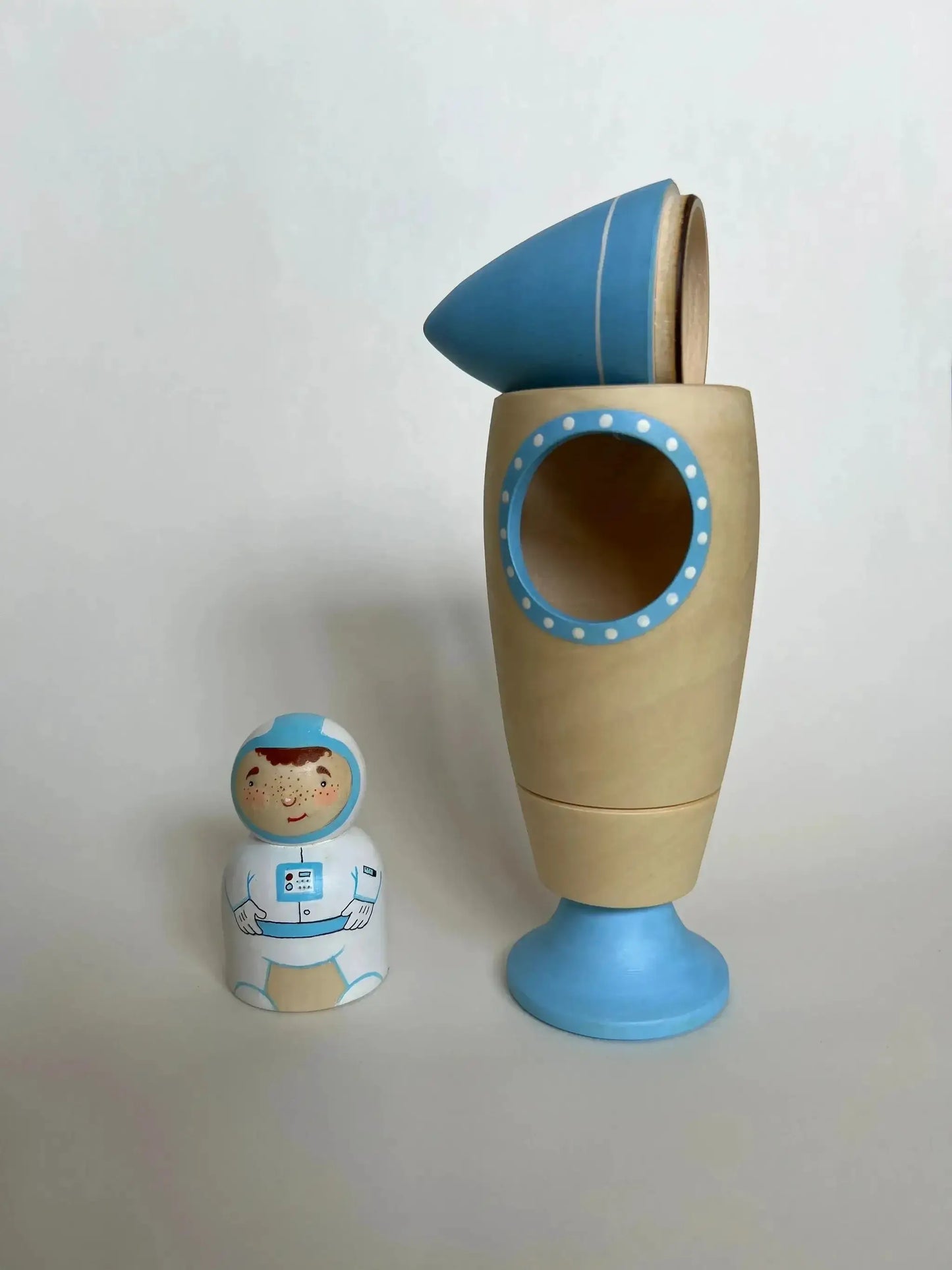 Wooden Rocket Ship Toy With Astronaut Hand Painted - ToylandEU