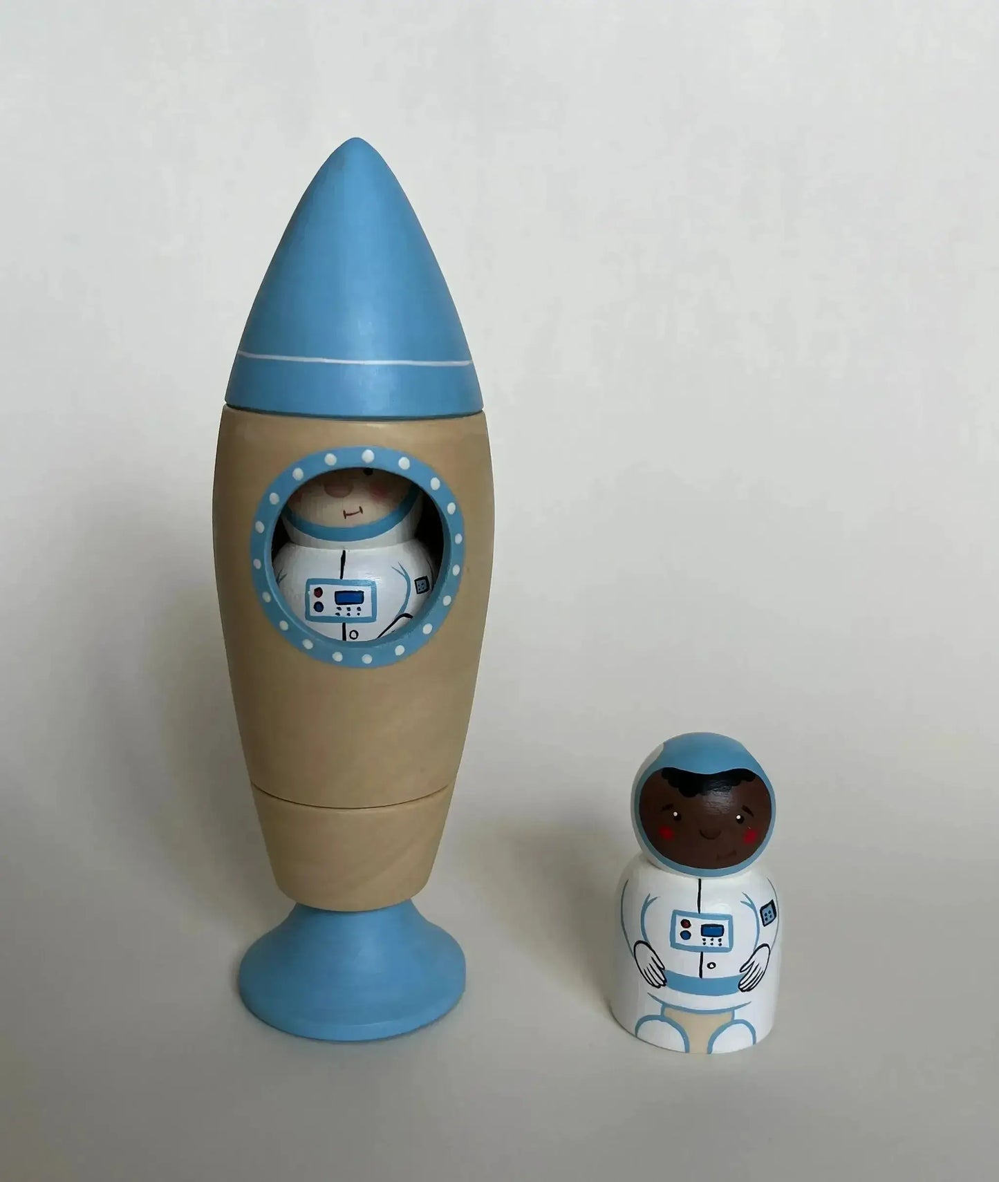 Wooden Rocket Ship Toy With Astronaut Hand Painted - ToylandEU