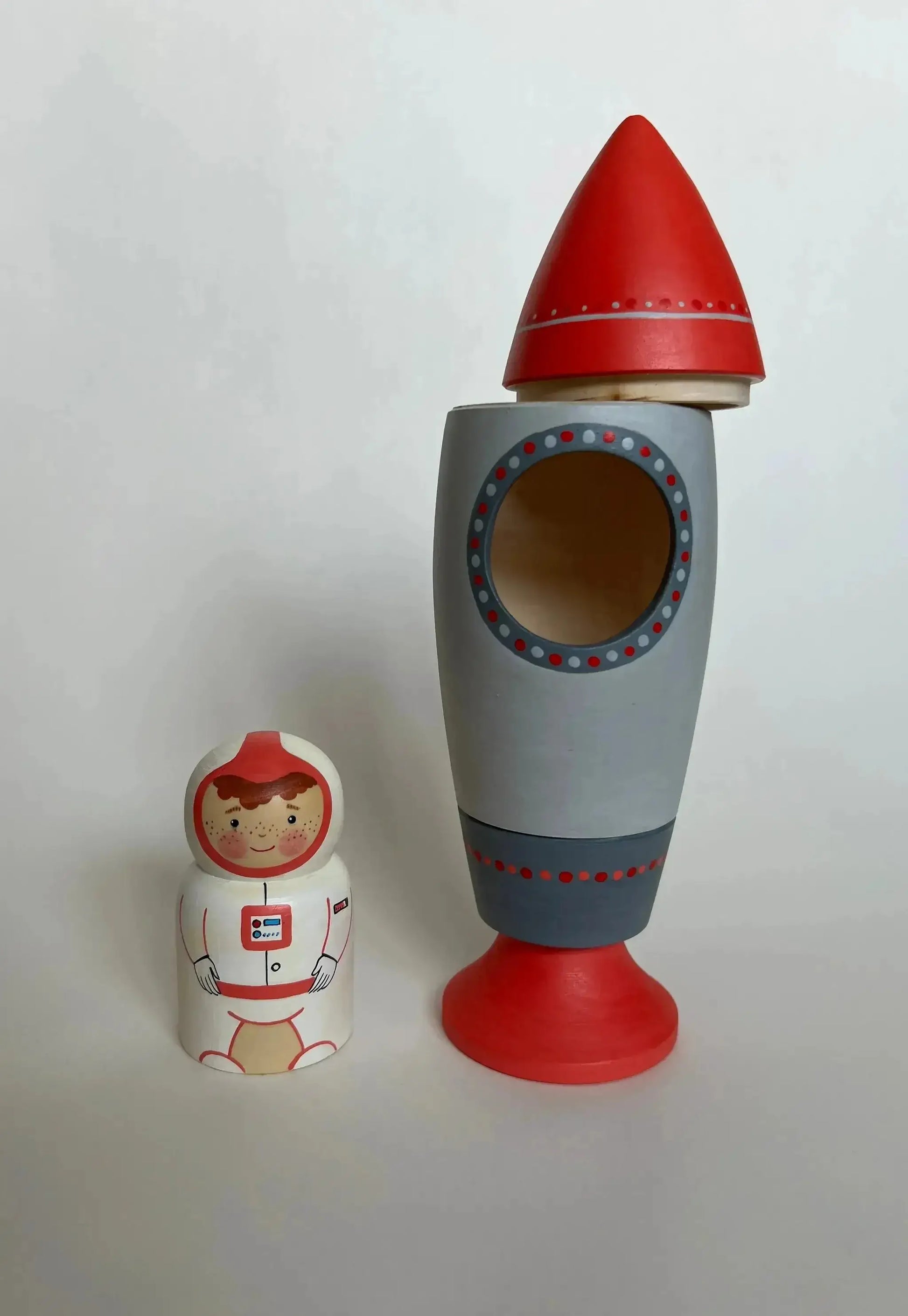 Wooden Rocket Ship Toy With Astronaut Hand Painted - ToylandEU