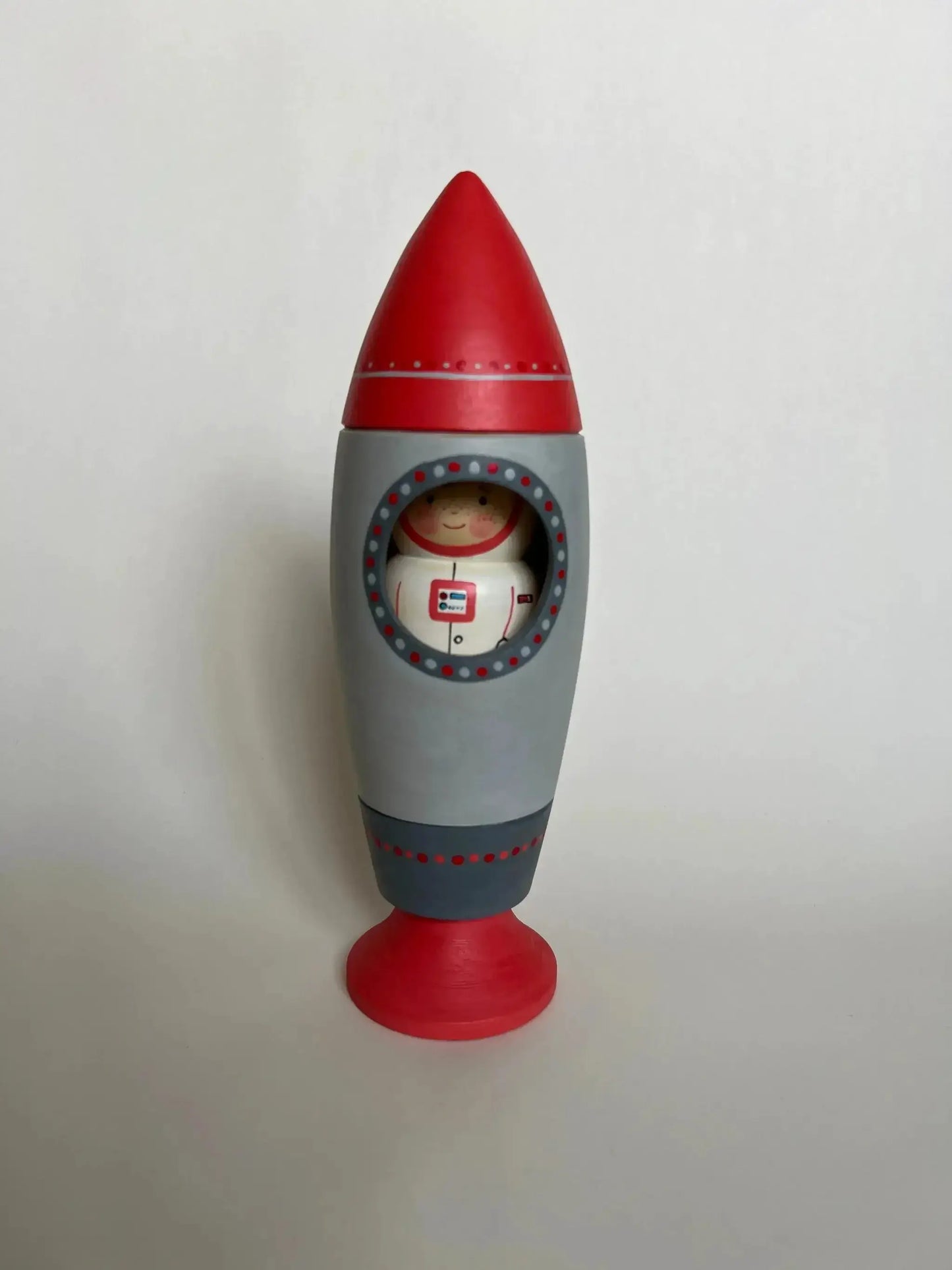 Wooden Rocket Ship Toy With Astronaut Hand Painted - ToylandEU