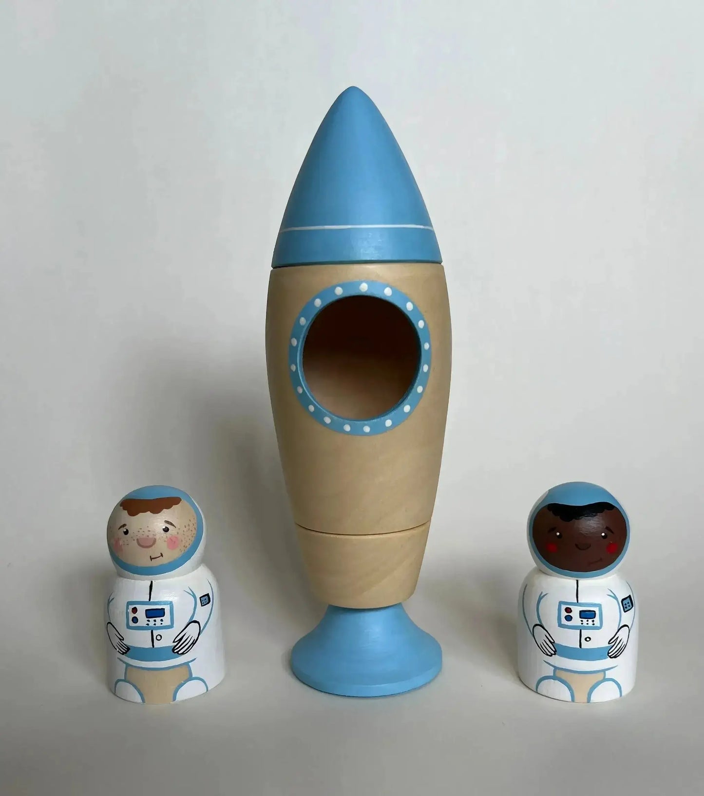 Wooden Rocket Ship Toy With Astronaut Hand Painted - ToylandEU