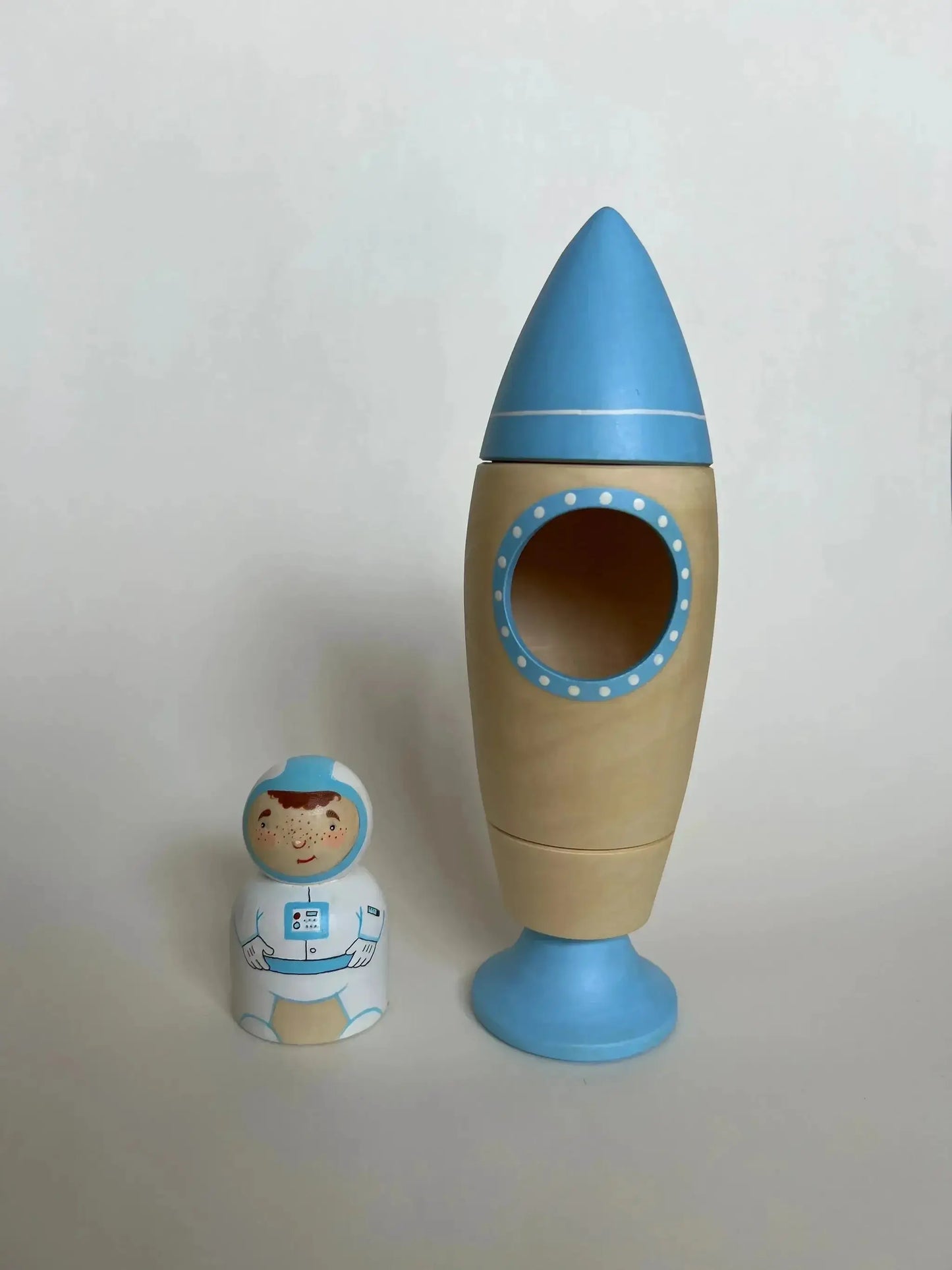 Wooden Rocket Ship Toy With Astronaut Hand Painted - ToylandEU