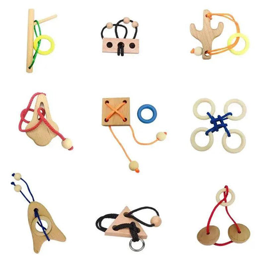  Wooden Rope Puzzle Brain Training Mind Teaser Durable -  ToylandEU™