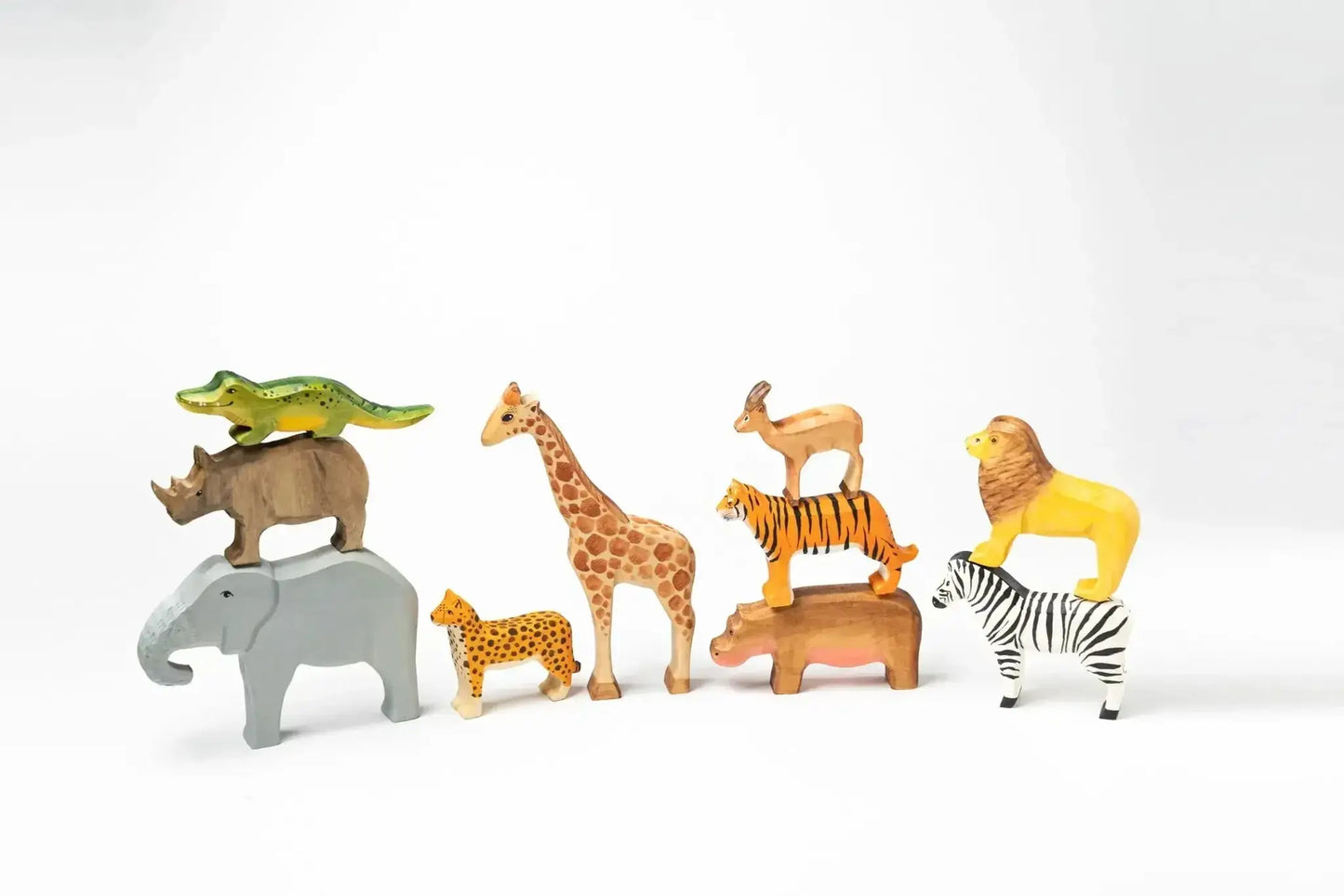 Hand Painted Wooden Safari Animals Set For Creative Play - ToylandEU