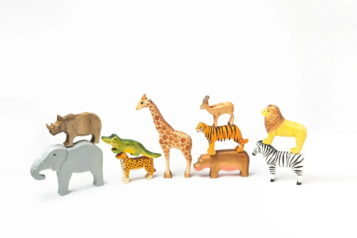Hand Painted Wooden Safari Animals Set For Creative Play - ToylandEU