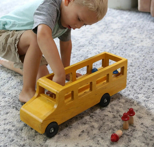  Wooden School Bus Toy Amish Made Child Safe Finish -  ToylandEU™