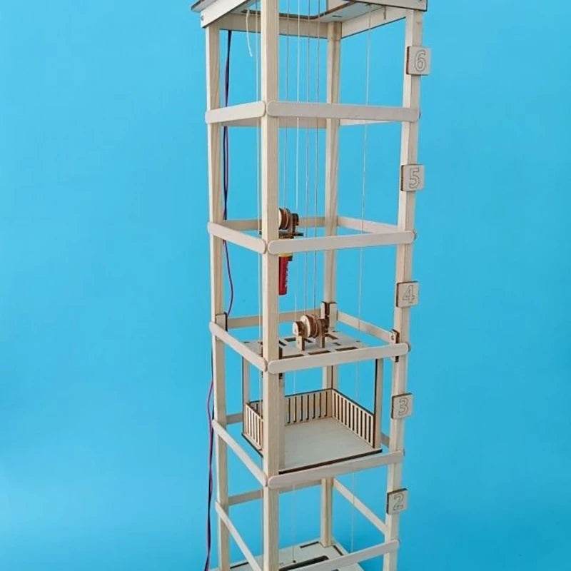 Wooden Six-story Elevator Model Kids Science Toy Funny Technology Physics Kit Educational Toys for Children Learning Toy - ToylandEU