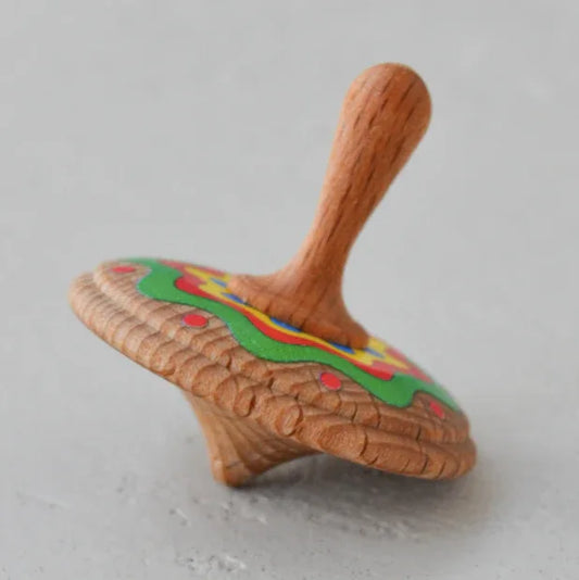 Antique Painted Wooden Spinning Top Toy With Mesmerizing Patterns - ToylandEU