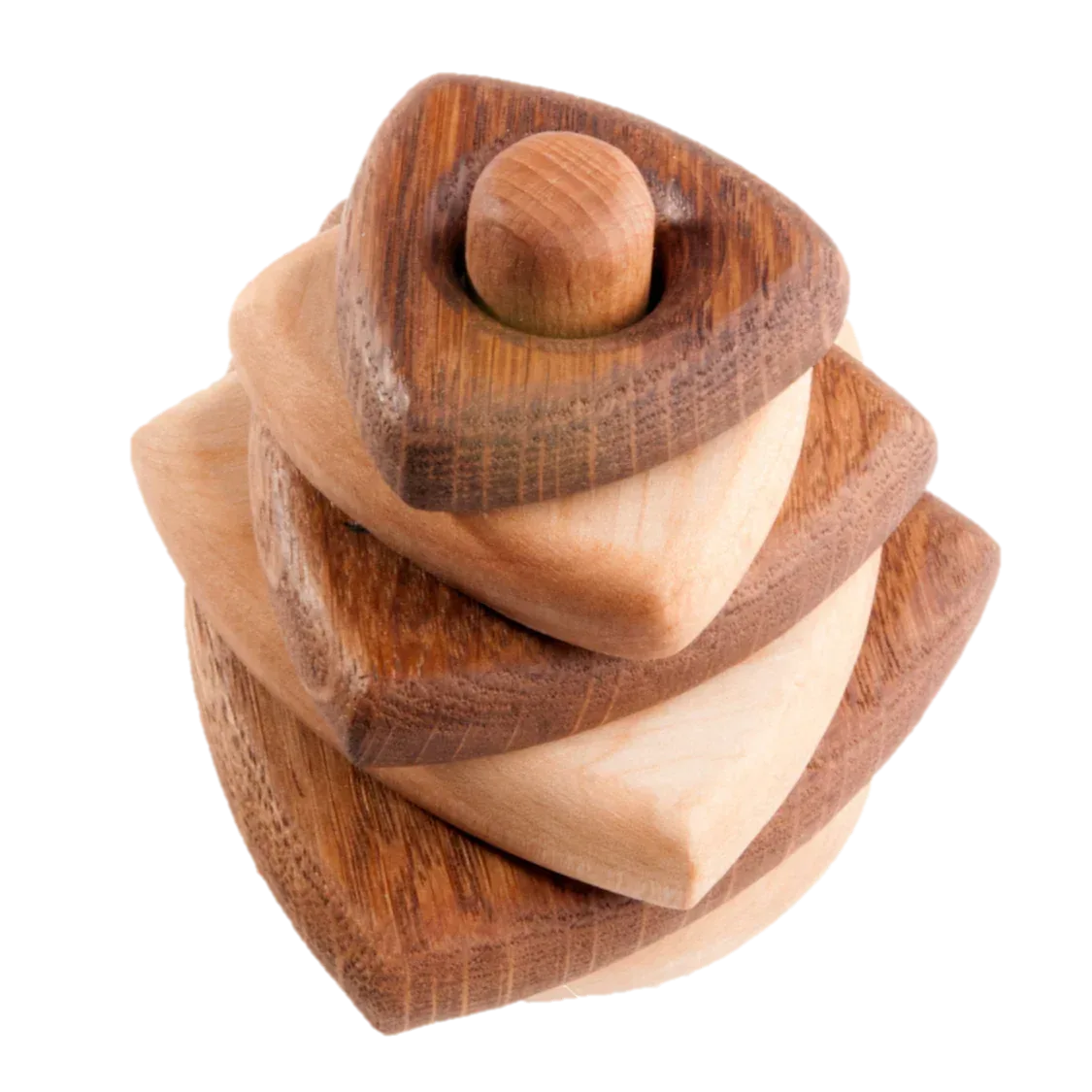 Wooden Stacking Toy Triangle Two Tone Oak Maple Rings - ToylandEU