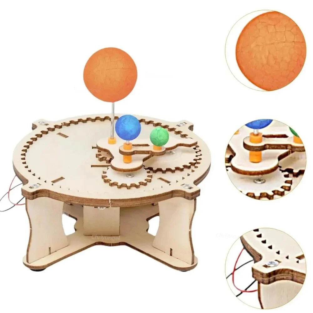 Wooden Sun Earth Moon Planet Solar System Model Kids Puzzle Mechanical Set DIY Science Toy - ToylandEU