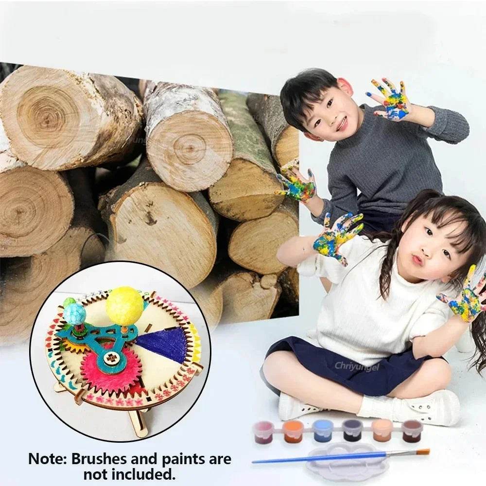 Wooden Sun Earth Moon Planet Solar System Model Kids Puzzle Mechanical Set DIY Science Toy - ToylandEU