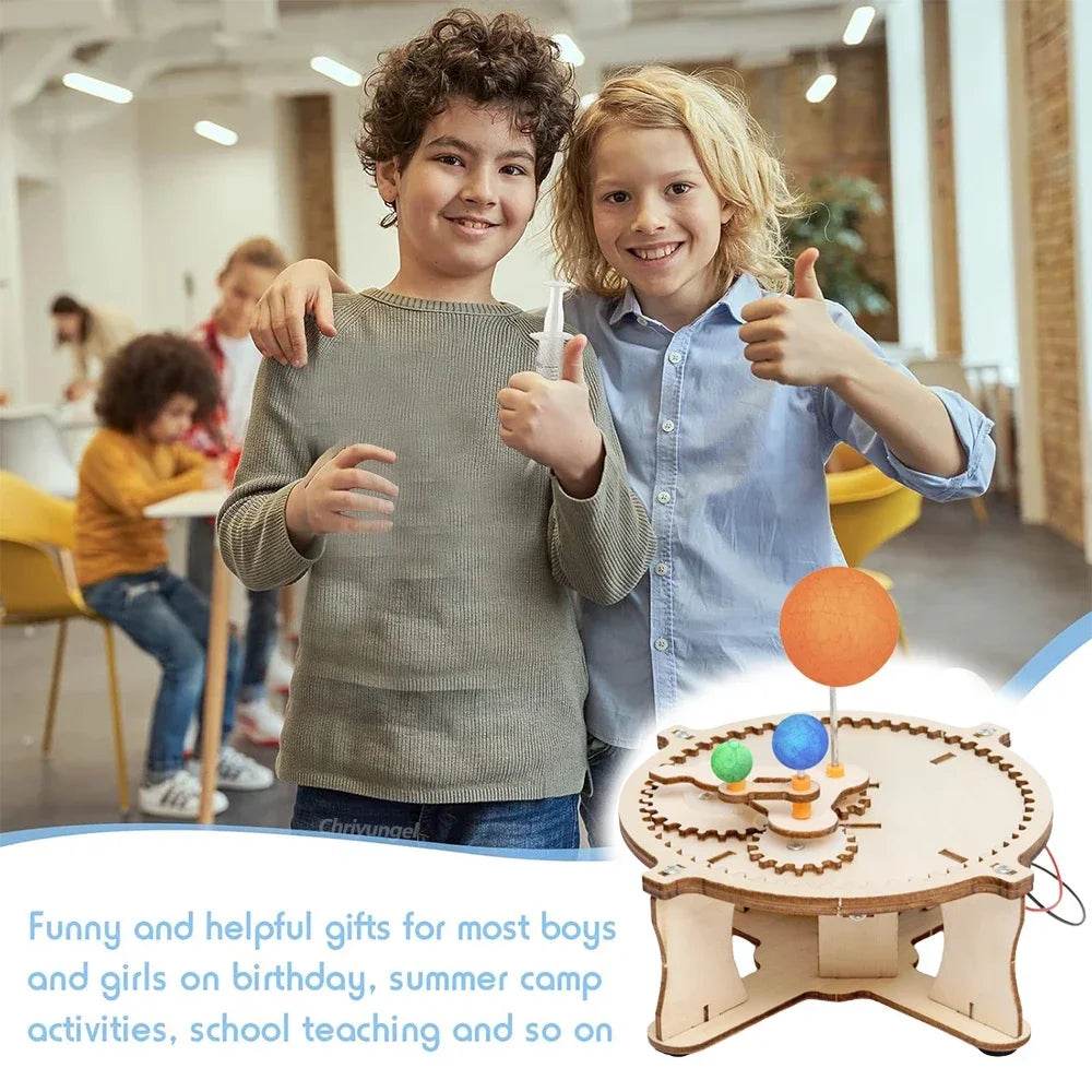 Wooden Sun Earth Moon Planet Solar System Model Kids Puzzle Mechanical Set DIY Science Toy - ToylandEU