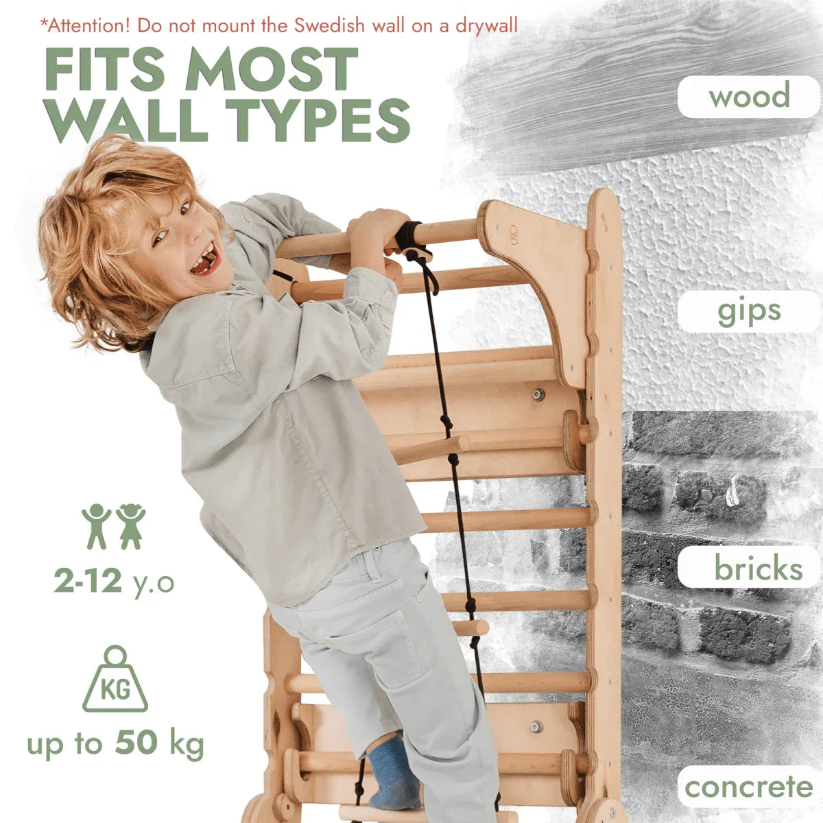 Wooden Swedish Wall / Climbing ladder for Children + Swing Set + Slide Board + Art Add-on - ToylandEU
