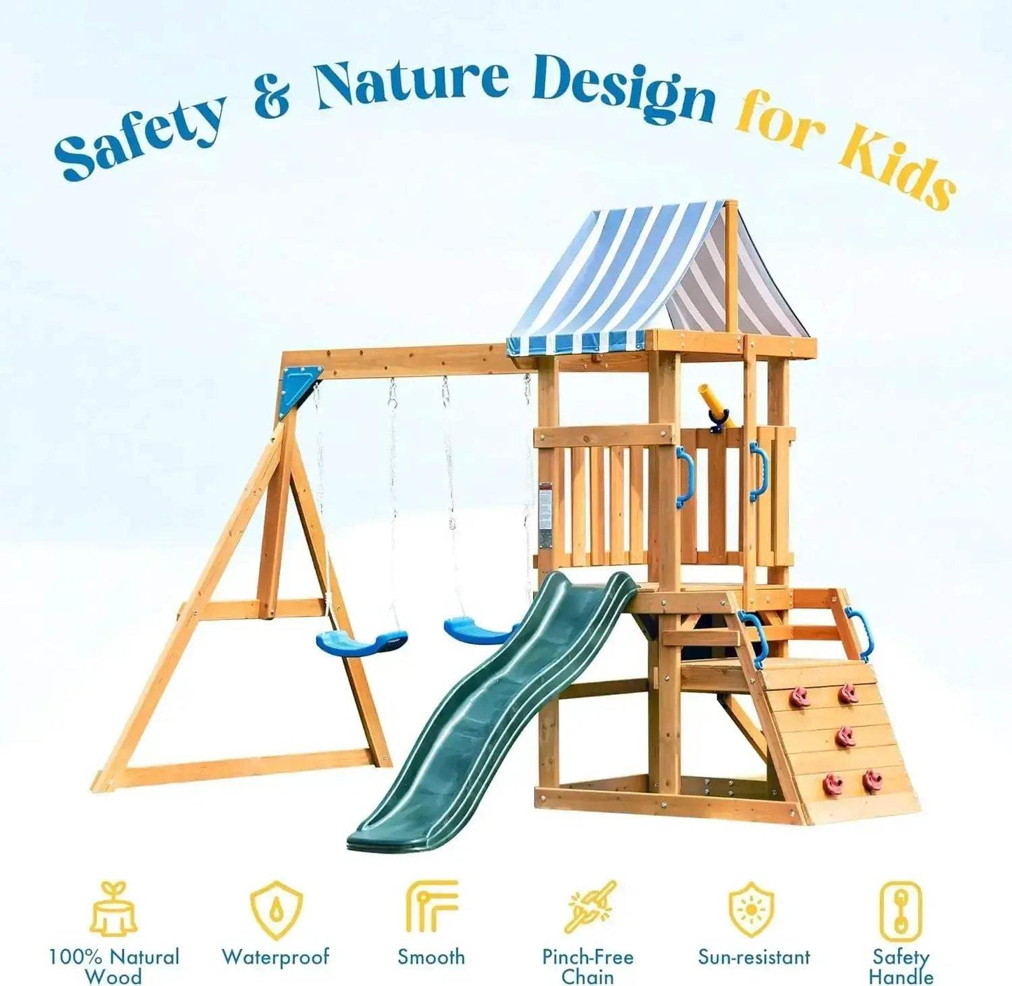  Wooden Swing Set Durable Outdoor Playset With Slide -  ToylandEU™