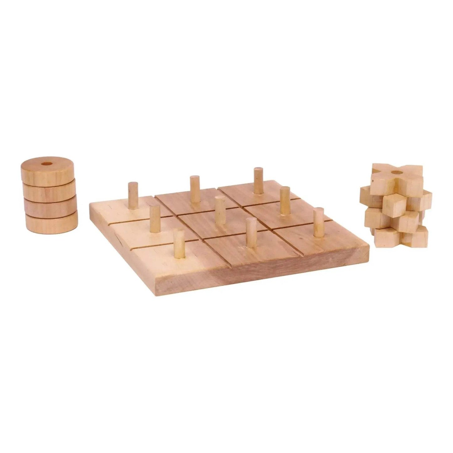Wooden Tic Tac Toe Game With 8 Wooden X and O Game Pieces, Amish Made - ToylandEU