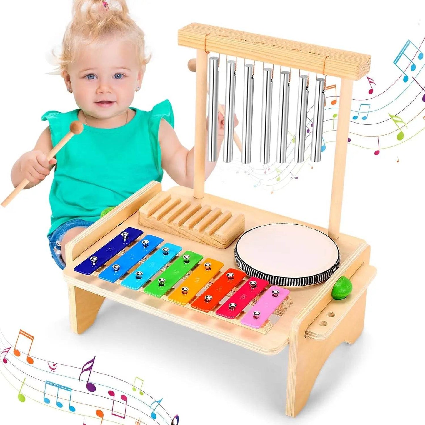 Kids Drum Set For Toddler Musical Instrument Toys Montessori Wooden Percussion Drum Sensory Xylophone Kit Educational Toys - ToylandEU